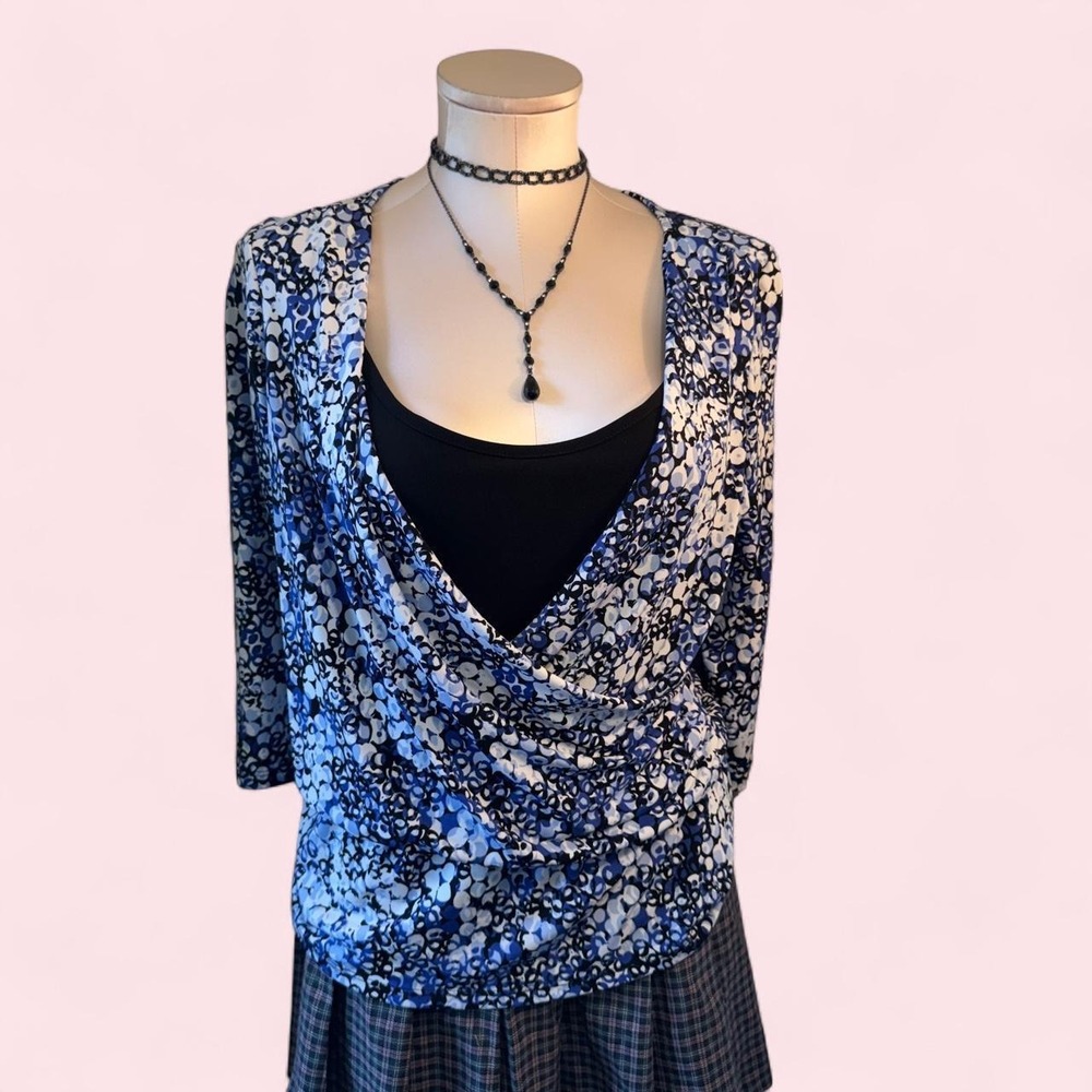 Blue Floral Cowl Neck Blouse | Whimsigoth Fairy Grunge Top